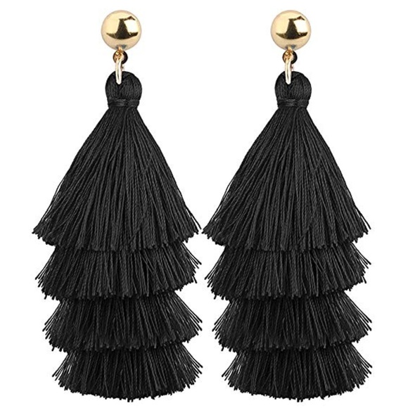 C.C. Boutique Jewelry - NWT Black & Gold Boho Hippie Tassel Earrings